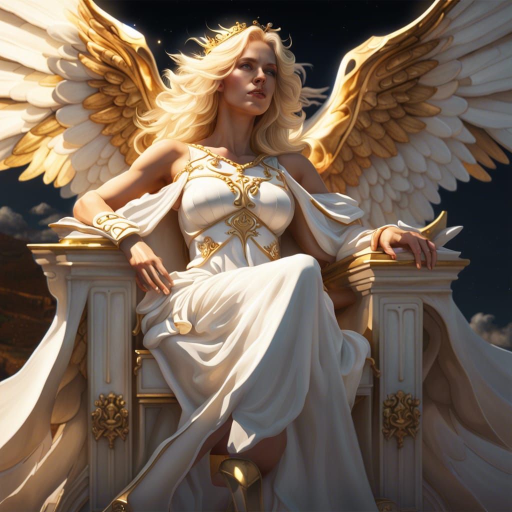 Golden Angel on Celestial Throne: Dark Fantasy Art
