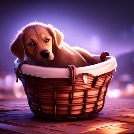 Sleeping Puppy in Basket Concept Art