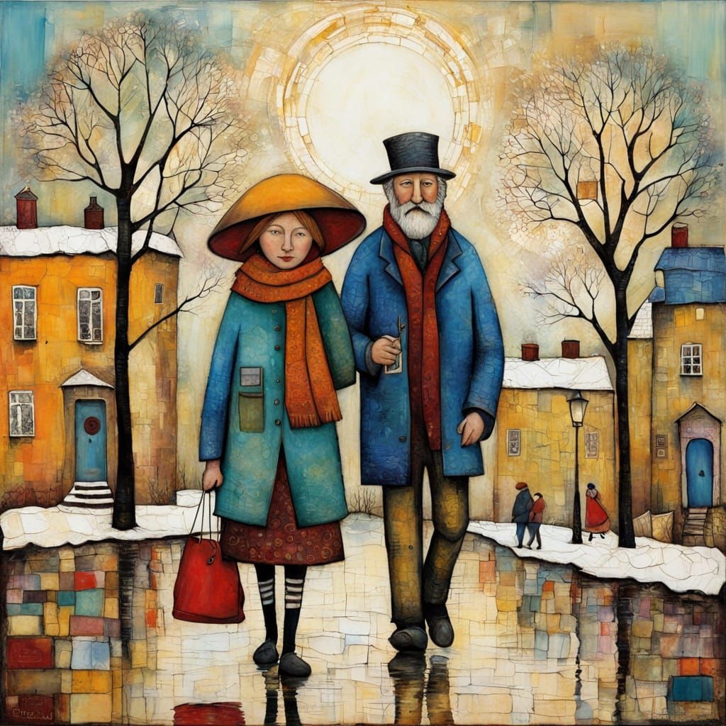 Textured Encaustic Painting in Naive Style