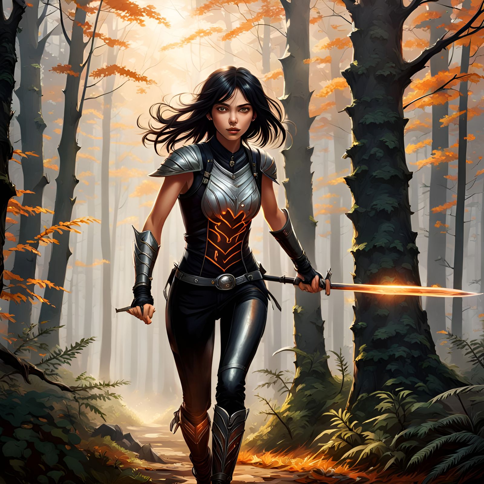 Teenage Girl Runs Through Misty Forest: Hyperdetailed Fantas...