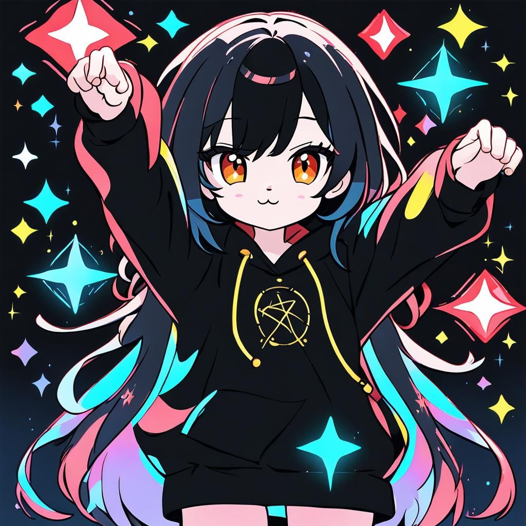 Anime Girl with Tattoos and Magic Background