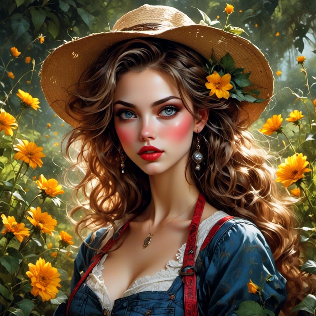 Fairy Farmer Girl: Intricate Hand-Drawn Illustration