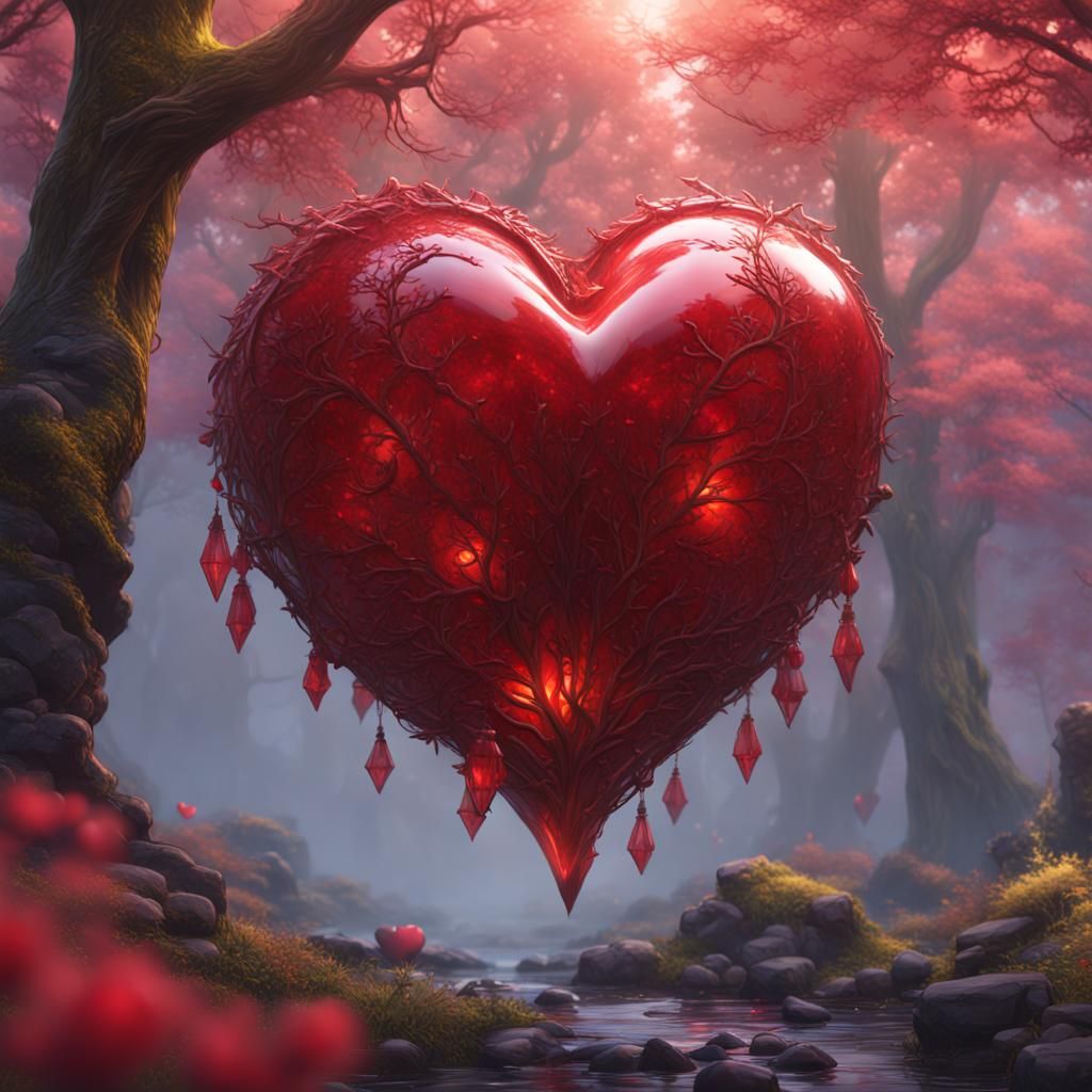 Crystal Heart in Spring Mist: Matte Painting