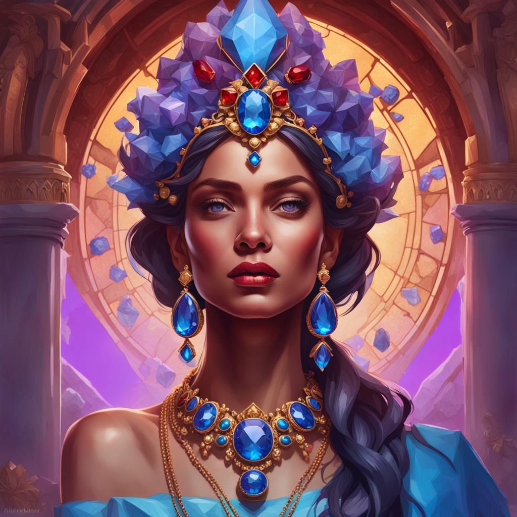 Queen with Gemstone Jewelry: Hyperdetailed Art Portrait