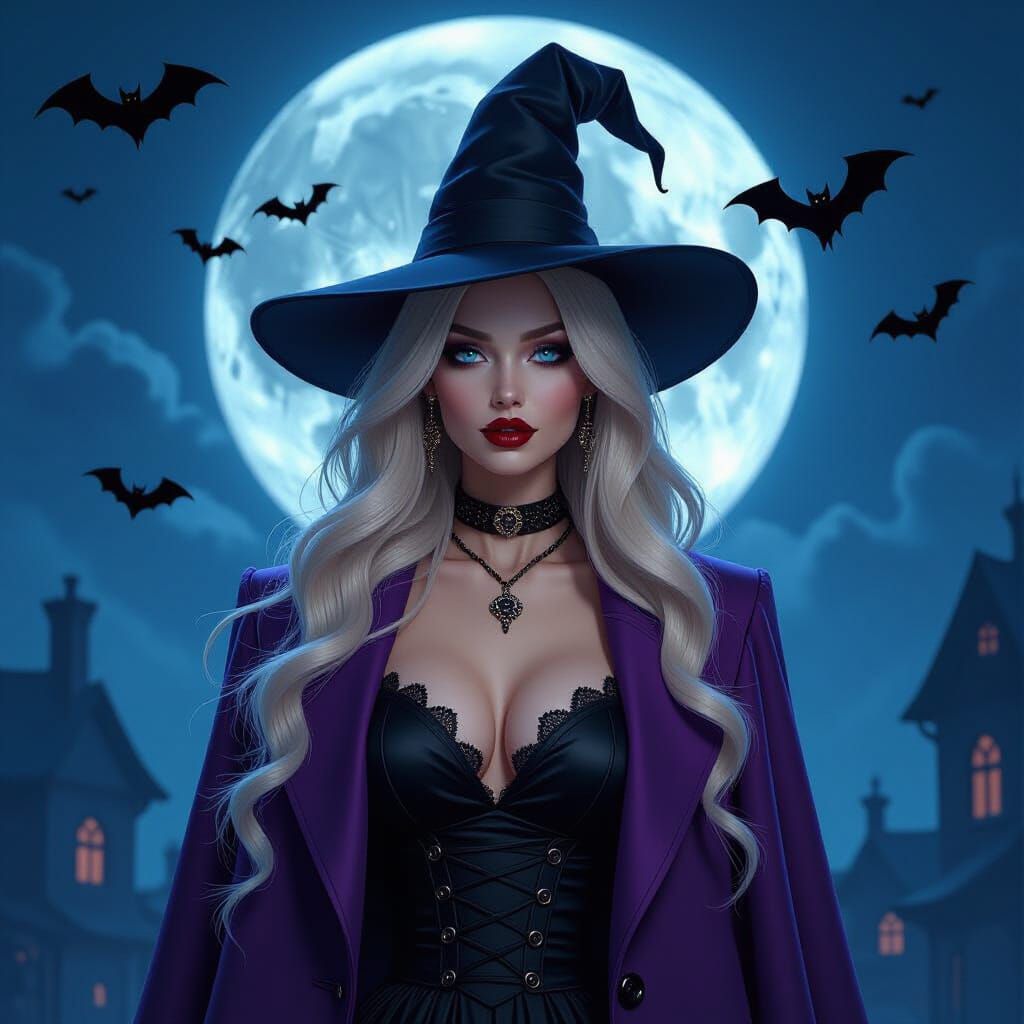 Ethereal Witch in Halloween Town: A Dark Fantasy Portrait