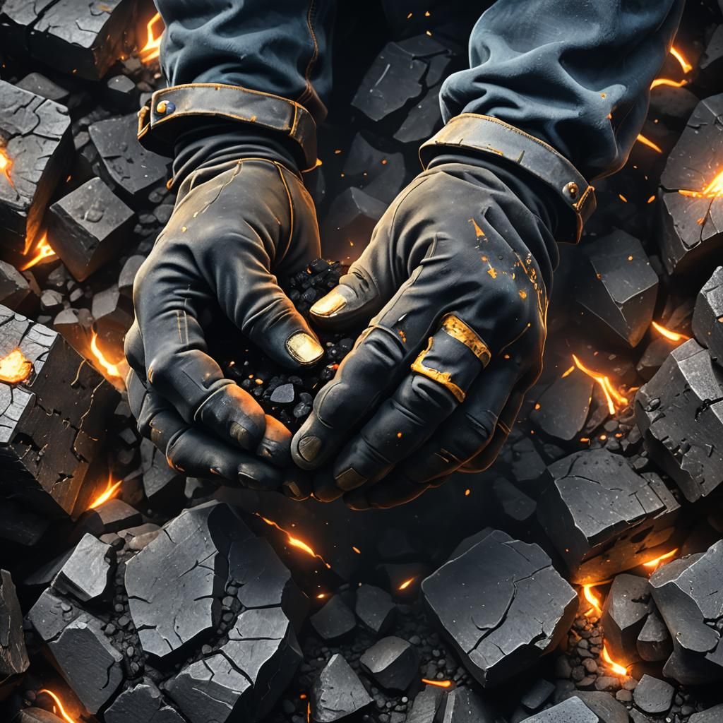 Anime Coal Miner's Hands with Gold Dust