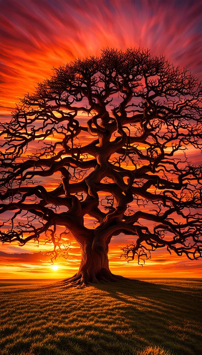 Stunning Tree Silhouetted at Sunset