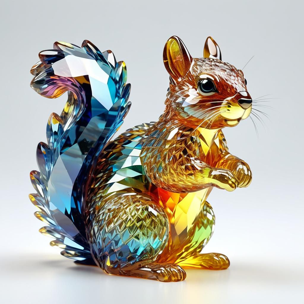Translucent Crystal Squirrel Figurine in Vibrant Fantasy Sty...