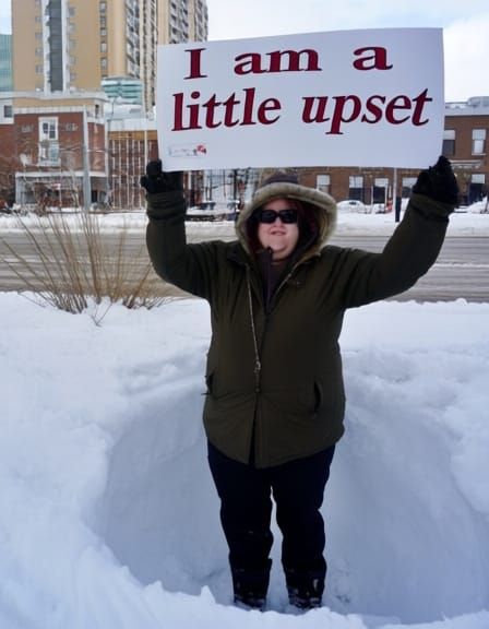 Canadian Protester Expresses Displeasure in Snowbank