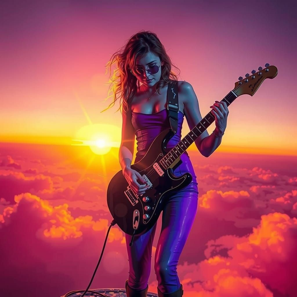 Cyberpunk Guitarist in Spectral Color Nebula