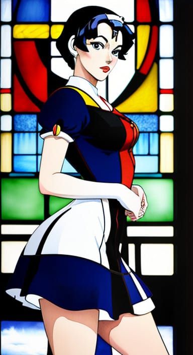 Symmetrical Snow White Poses in a Brightly Colored De Stijl-...