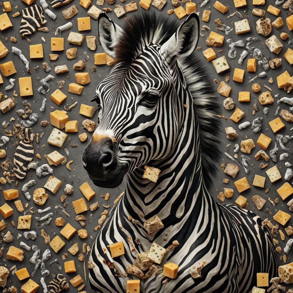 Hyperrealistic Zebra Made of Smoke and Cheese