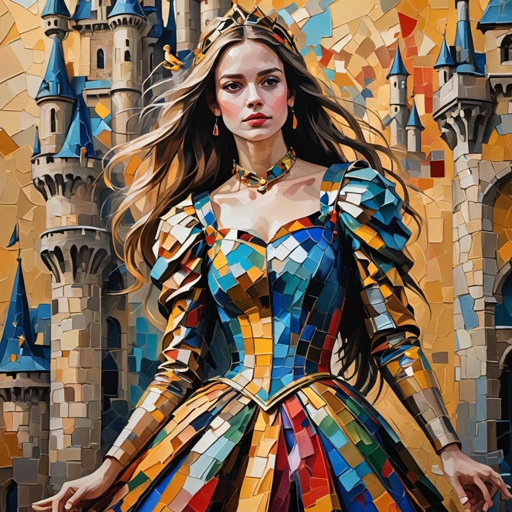 Princess with Bird: Abstract Expressionist Oil Painting