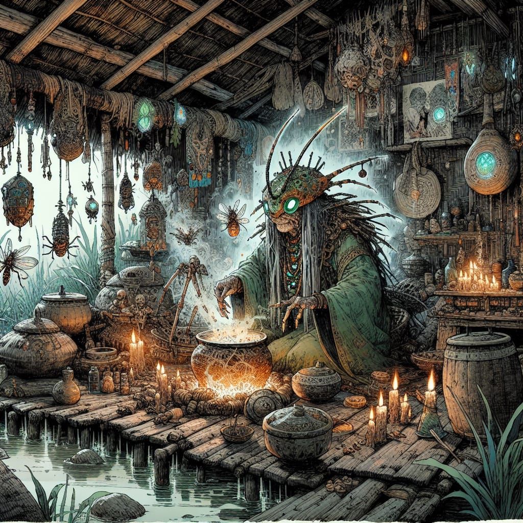 Enchanted Swamp Shaman Prepares Mystical Ritual in Whimsical...