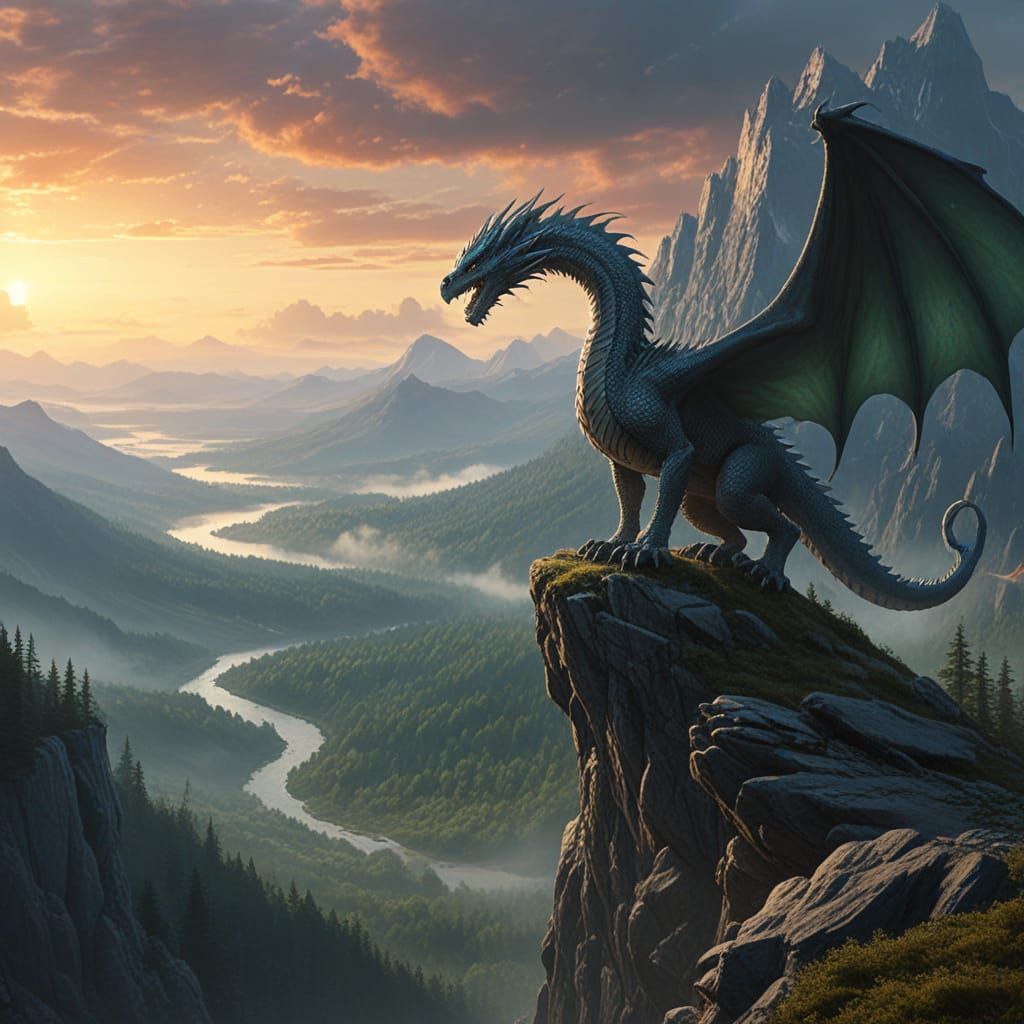 Dragon soars above Faerûn's misty mountains