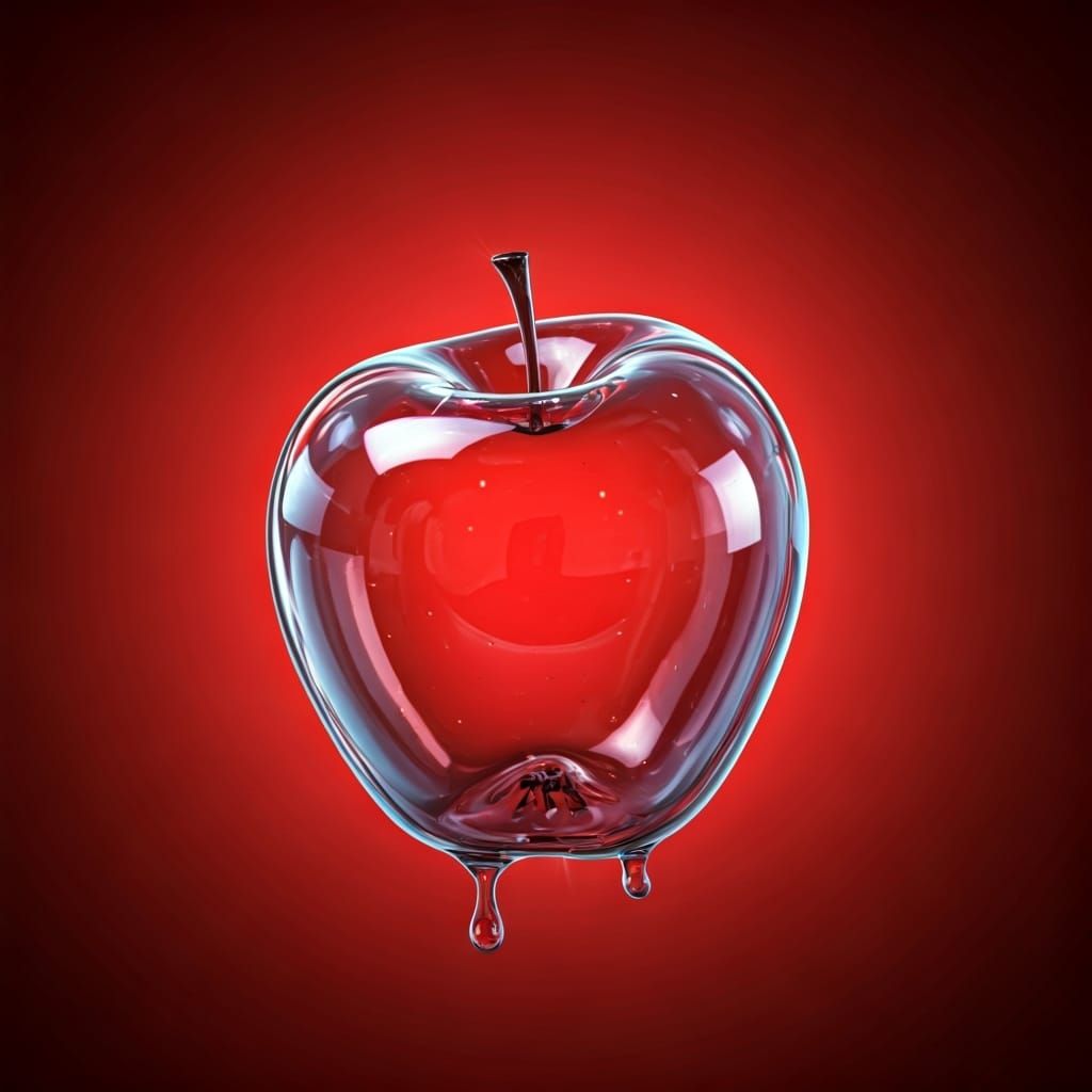 Neon Red Apple in Futuristic Style