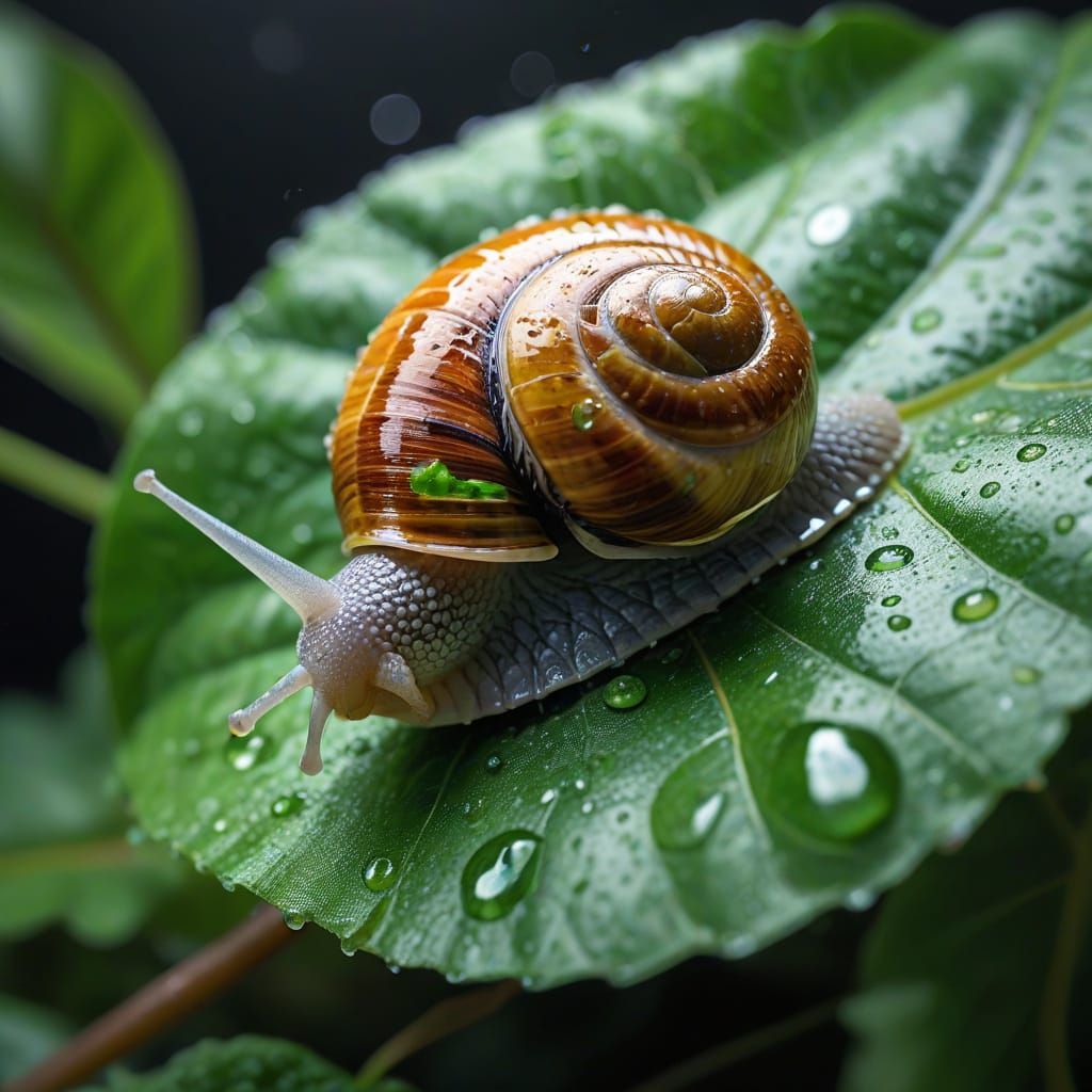 Macro Photo of Snail on Green Leaf