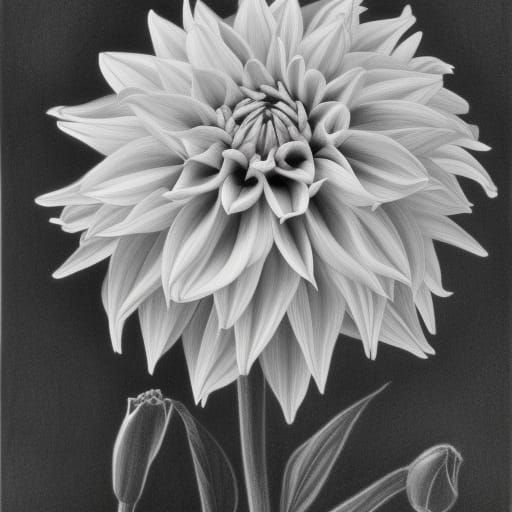 Hyperdetailed Charcoal Drawing of Dahlia Flowers
