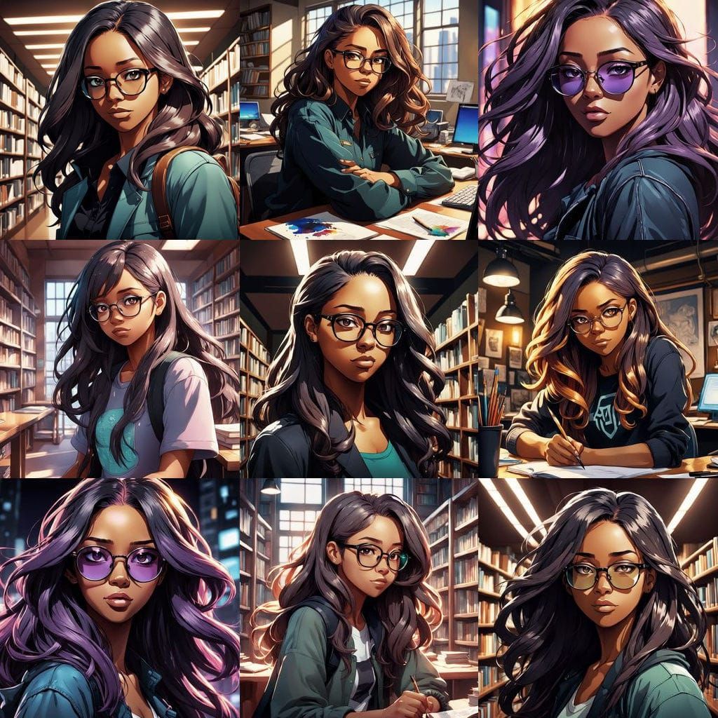 Beautiful Mulatto College Girl in Anime-Inspired Art