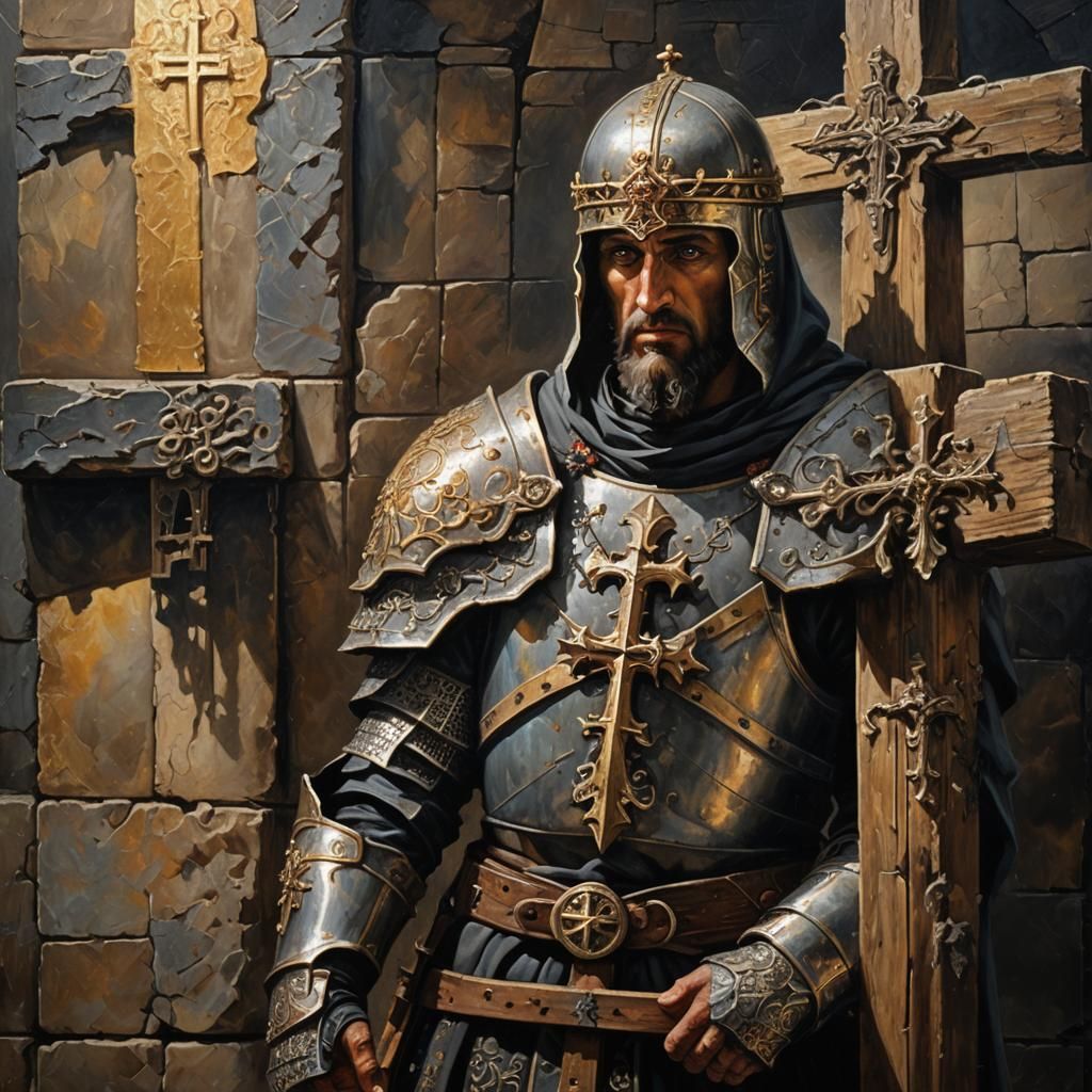 Orthodox Crusader in Ornate Armor, Oil Painting