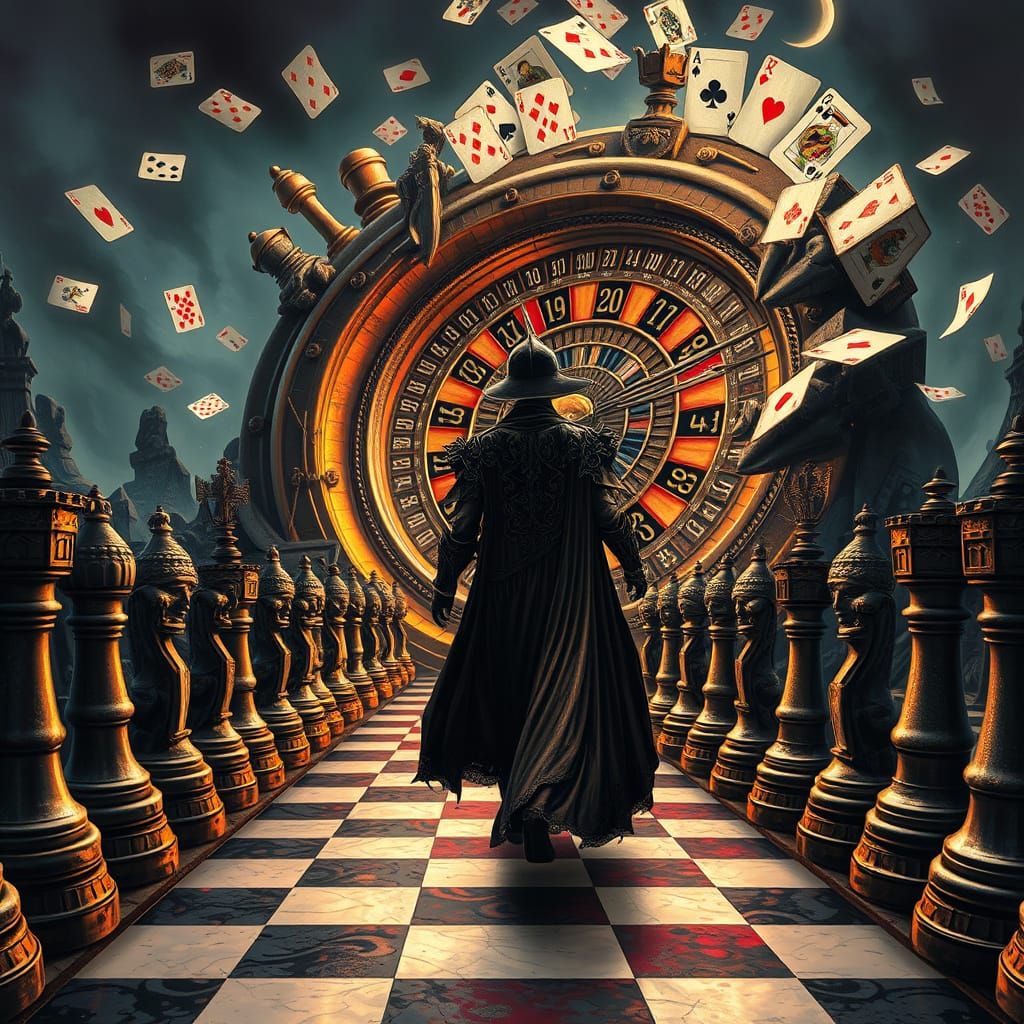 Surreal Chessboard Stargate: Giger Meets Kinkade