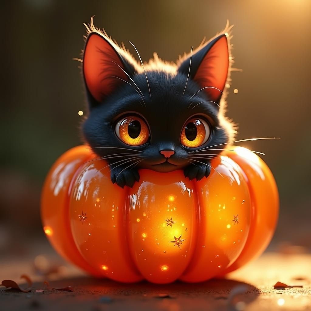 Black Cat in Glass Pumpkin: 3D Stained Glass