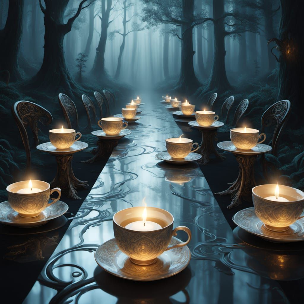 Floating Forest Table with Glowing Thoughts and Invisible Gu...