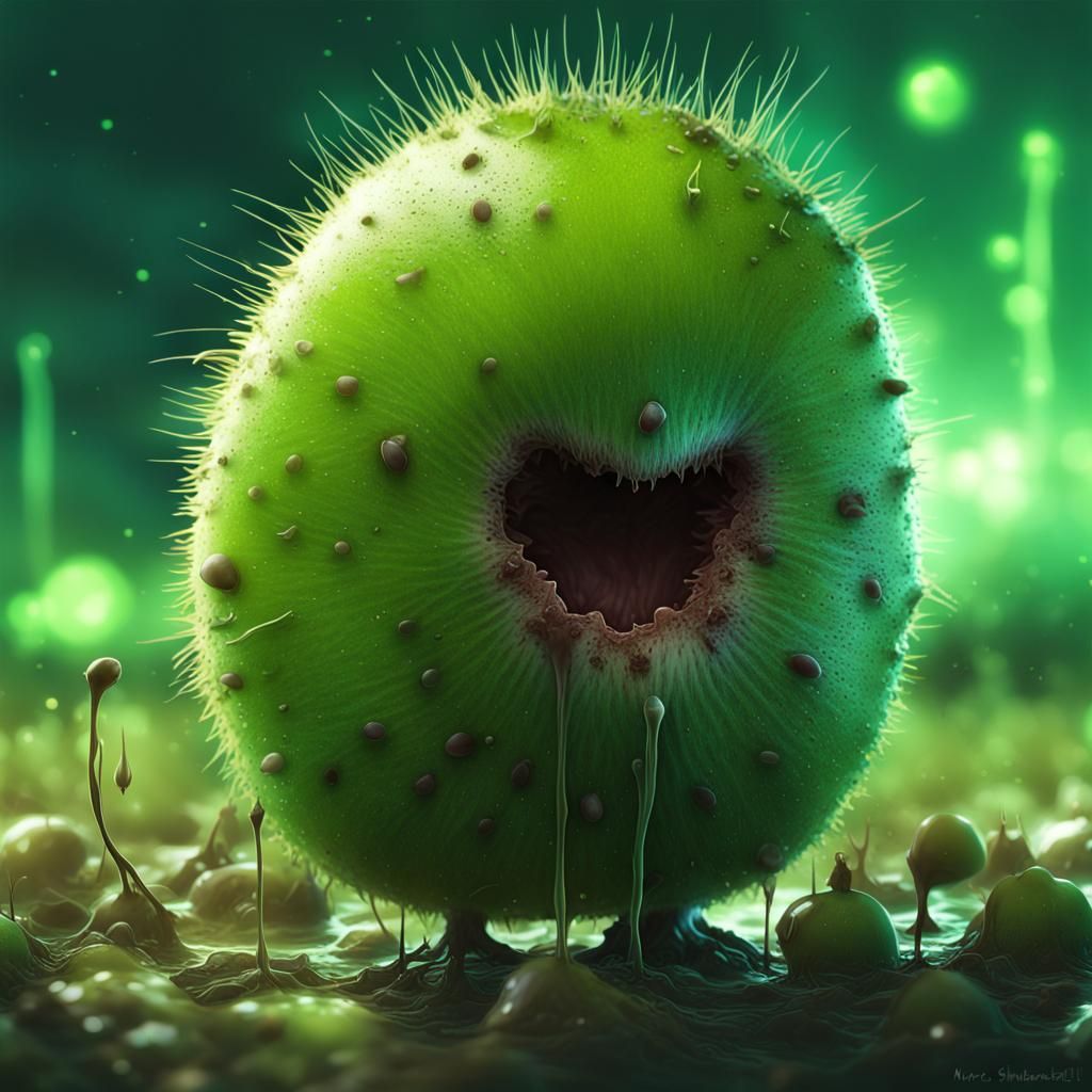 Biomorphic Kiwi Zombie in Bioluminescent Field