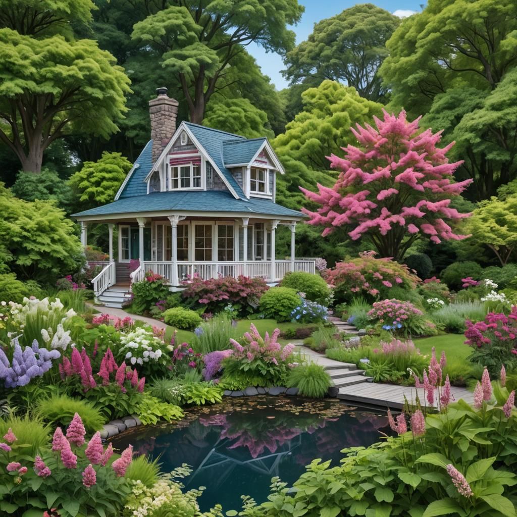 Victorian House with Tiny Home in Watercolor Style