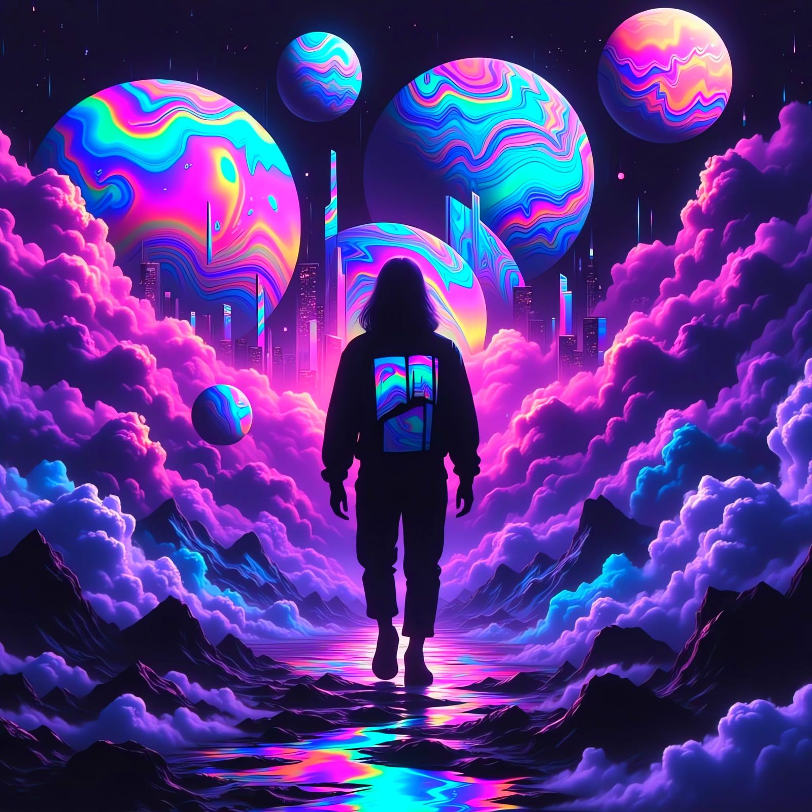 Bioluminescent Planets in Space Graffiti Art