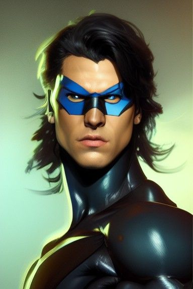 Nightwing Portrait in Synthwave Neon Style