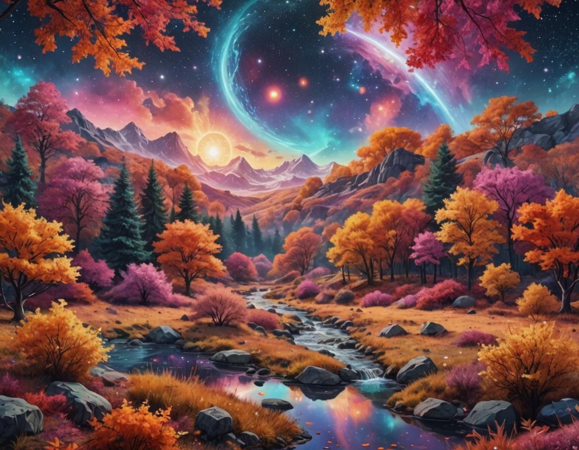 Holographic Autumn Landscape by Pablo Amaringo