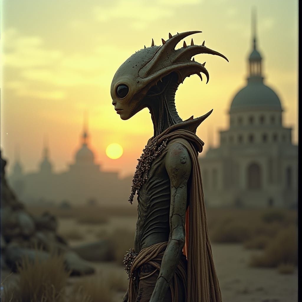 Alien Humanoid in Dystopian City, Hopper Style