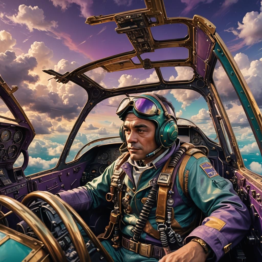 Antoine de Saint-Exupéry in Plane Cockpit: Mixed Media Art