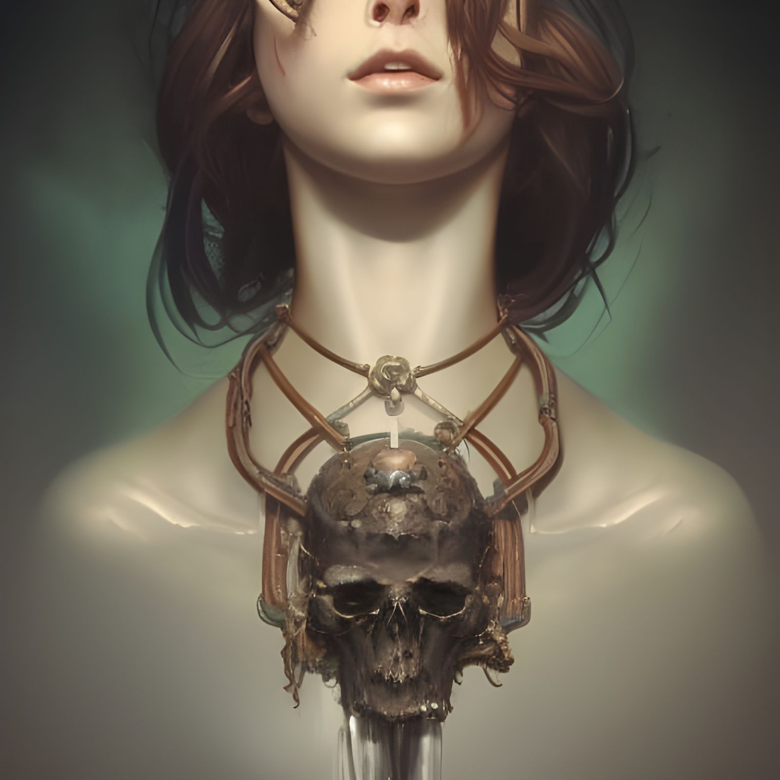 Smirking Girl with Skull Necklace Portrait