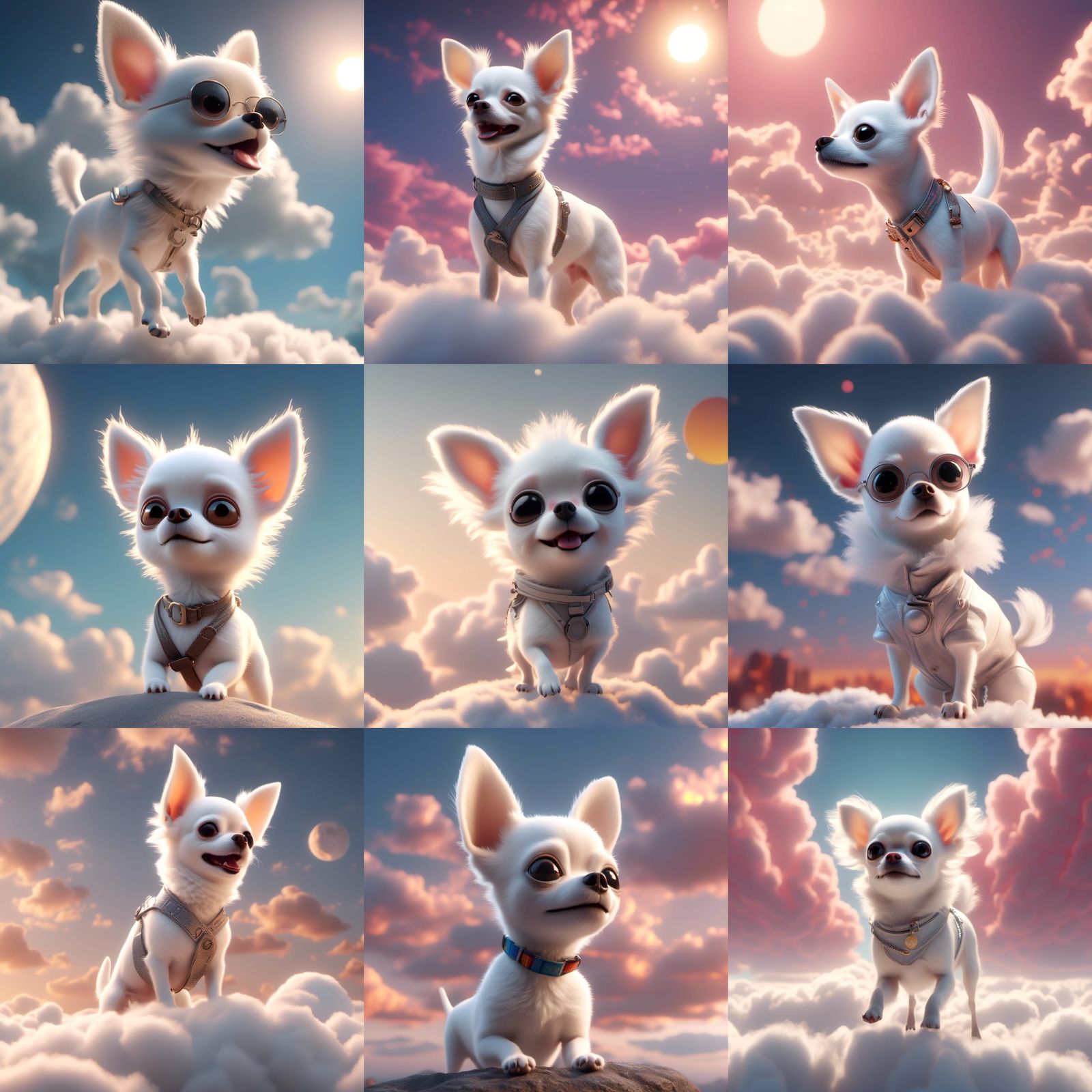 White Chihuahua in Fluffy Clouds: 3D Digital Art