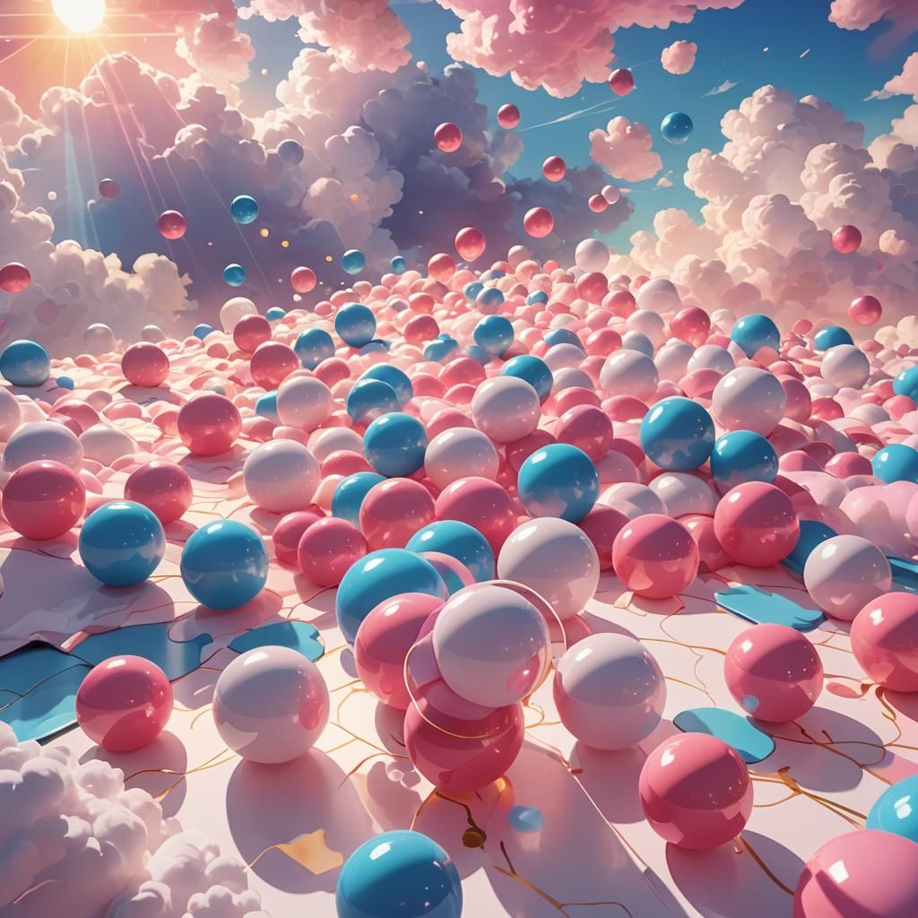 Vibrant Anime Balls in Airy Room: Digital Illustration