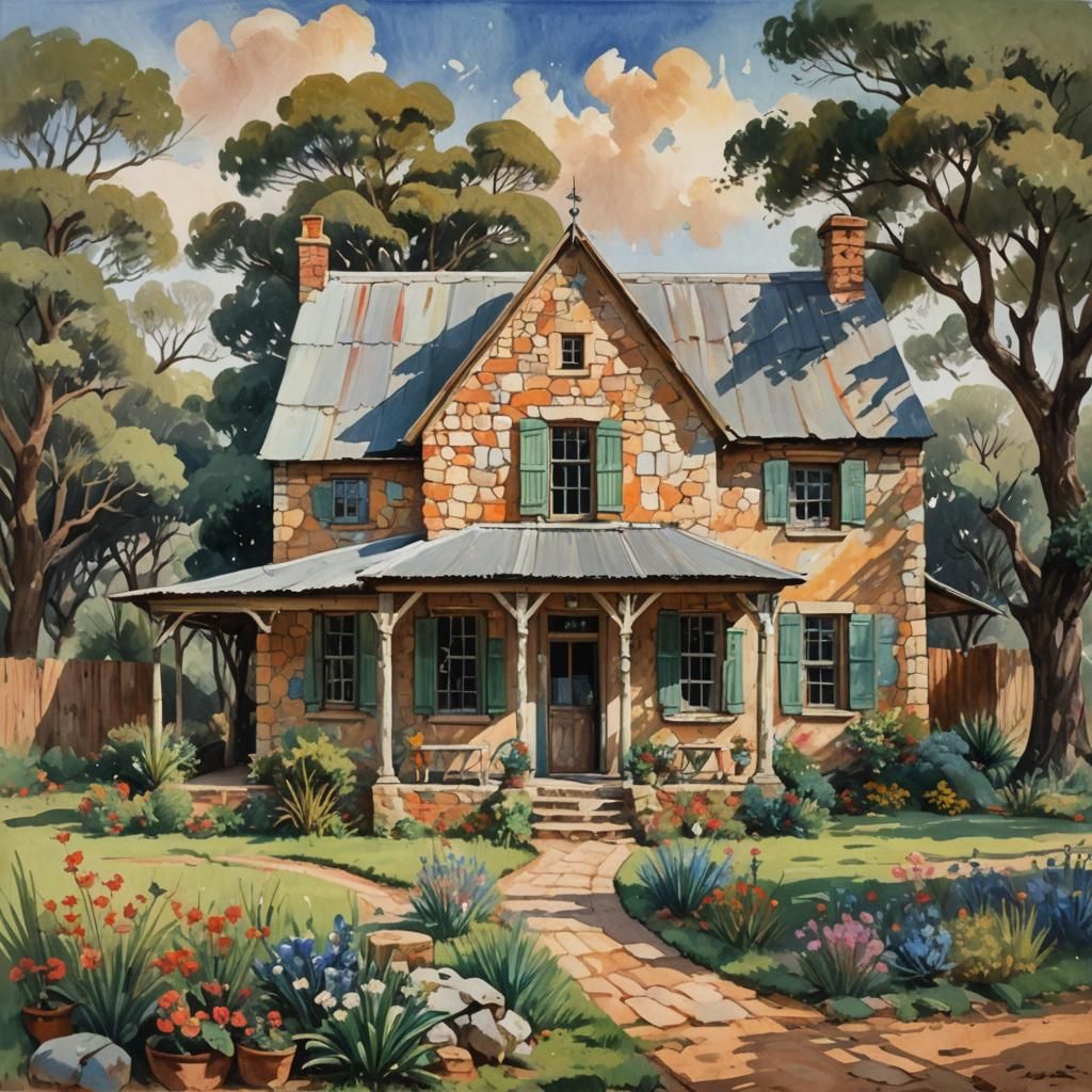 Impressionist Farmhouse Masterpiece with Luminous Clouds