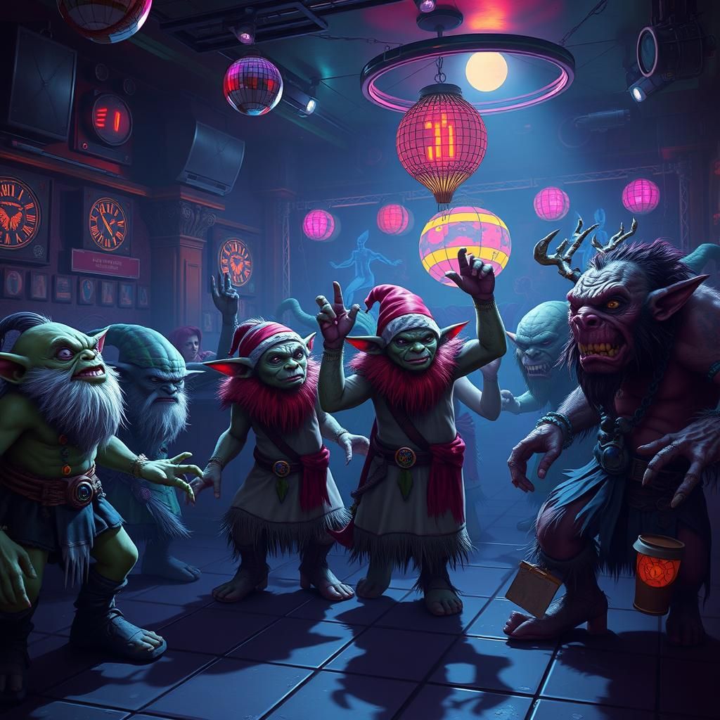 Fantastic Creatures Dancing in Disco Nightclub