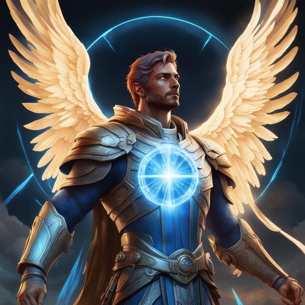 Archangel Michael in Blue Light: Digital Art Portrait
