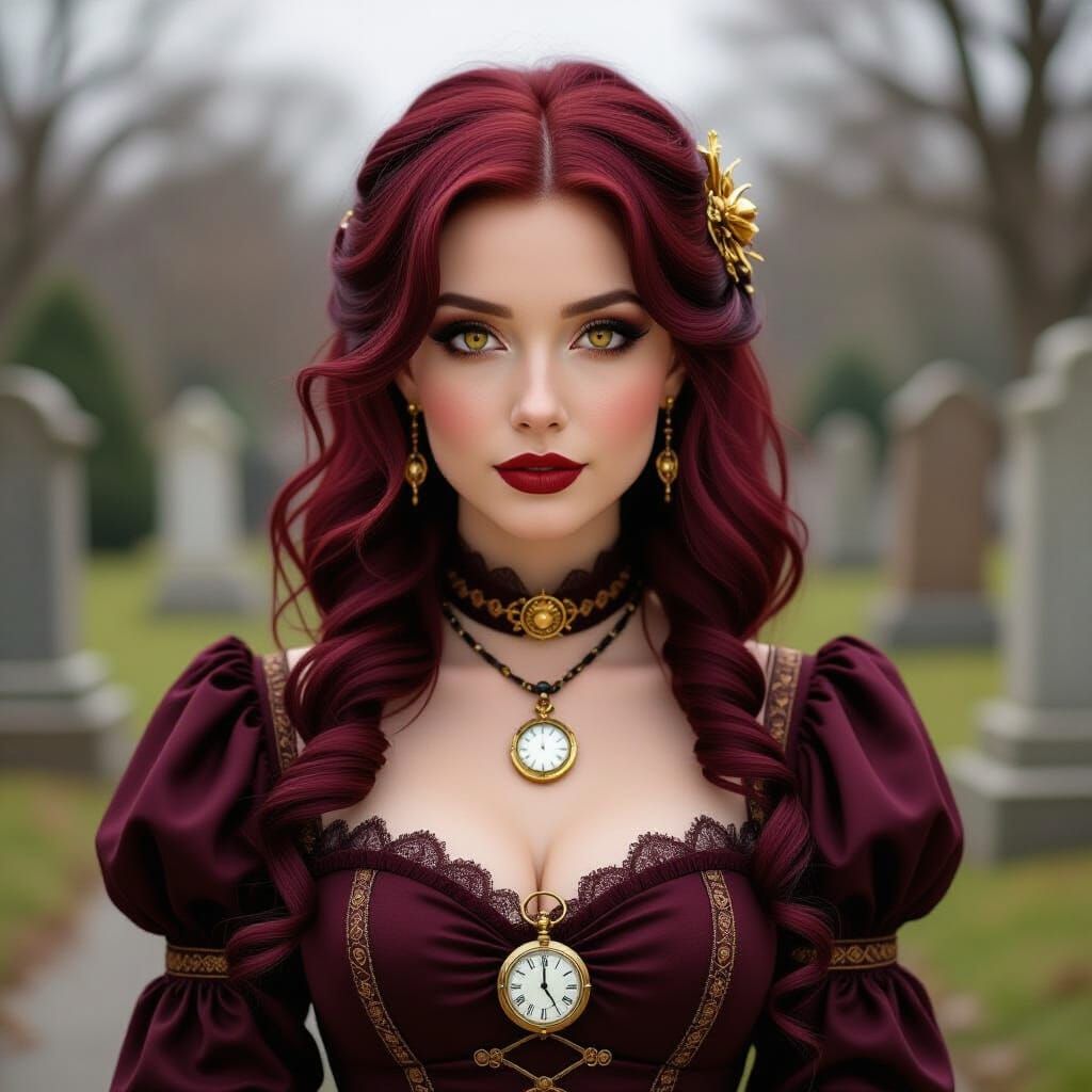 Steampunk Woman in Cemetery Portrait