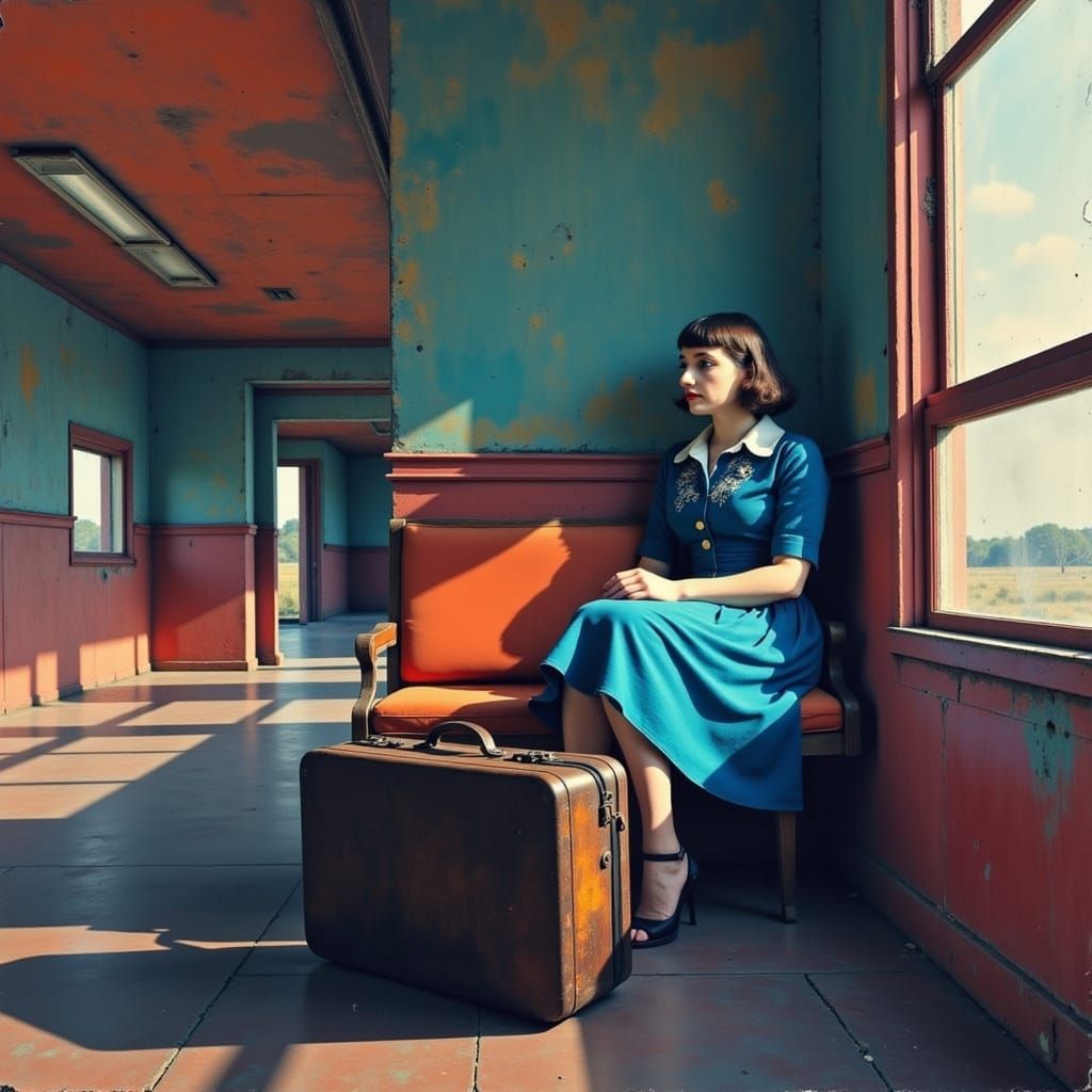 1950s Woman in Bus Station, Hopper Style