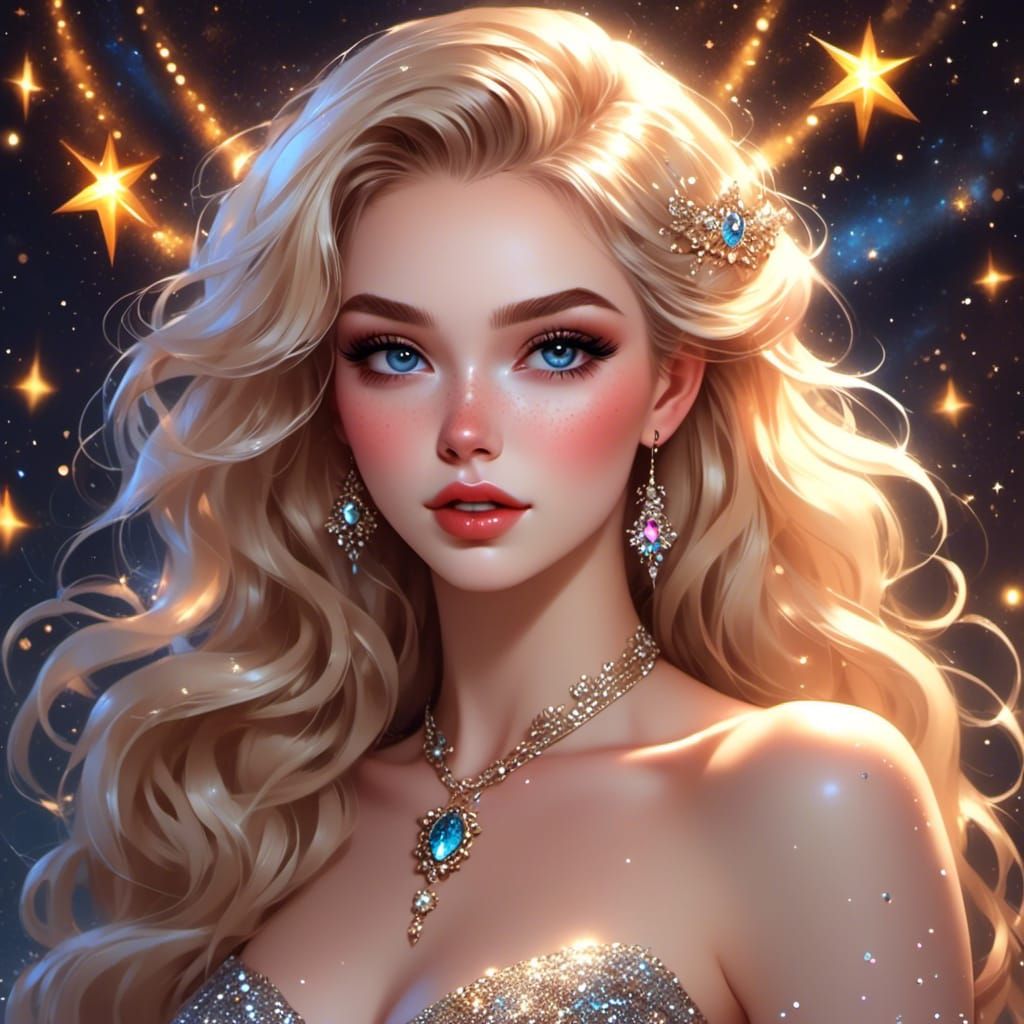 Cosmic Beauty: Woman with Starry Hair Portrait