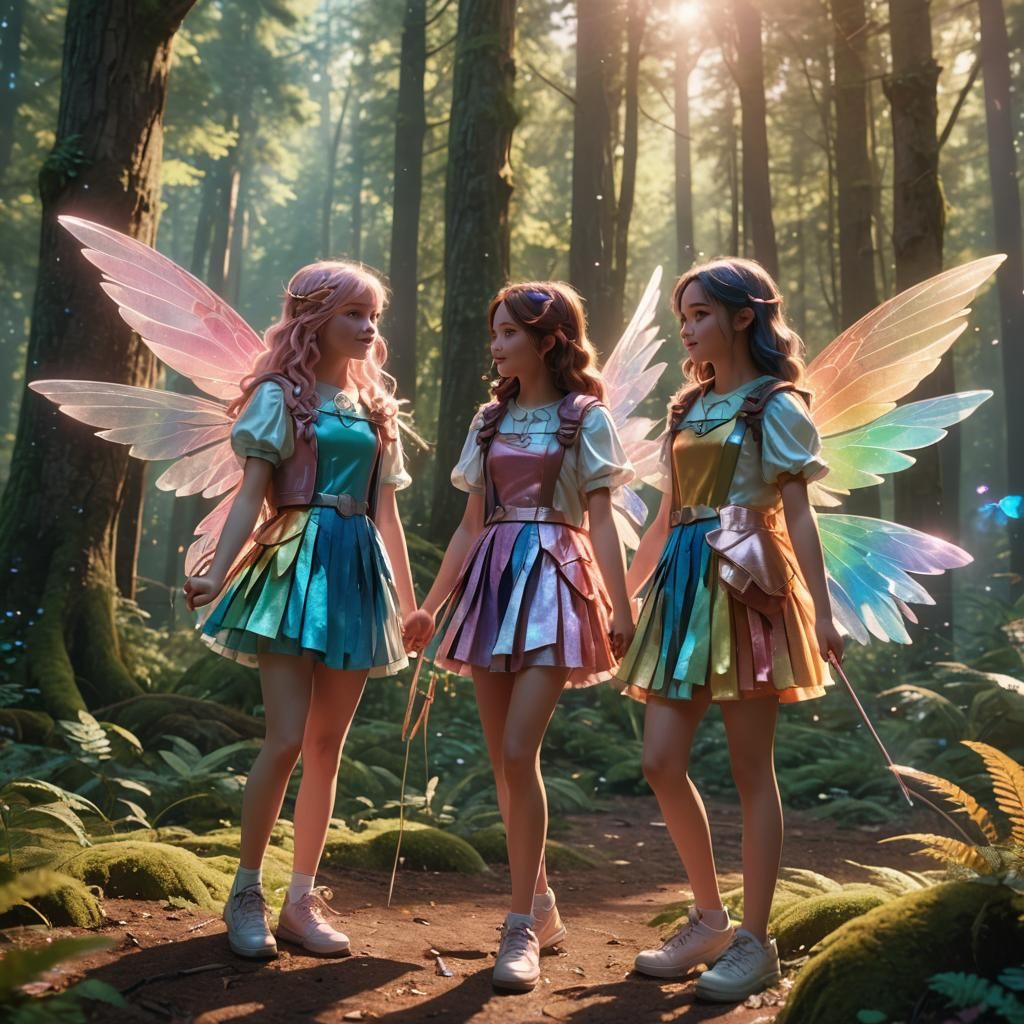 Magical Girls in a Sunlit Forest: 3D Animation