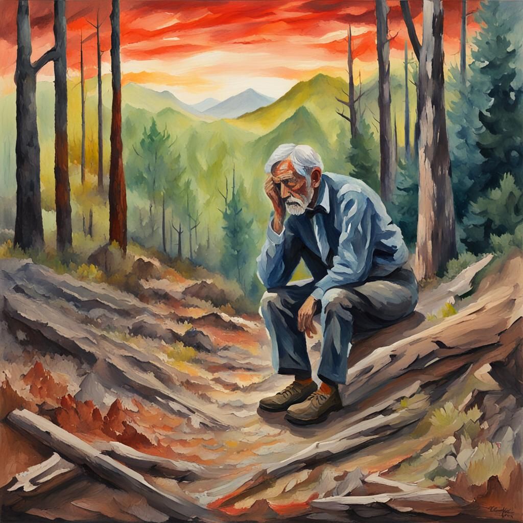 Last Human Searches Wilderness: Gouache Impressionist Painti...