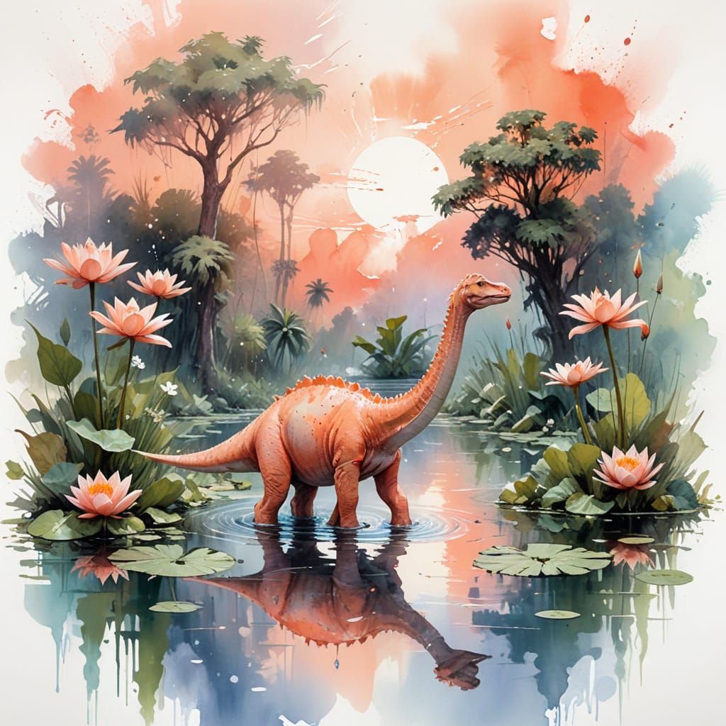 Brachiosaurus Calf in Coral Lagoon with Soft Wash