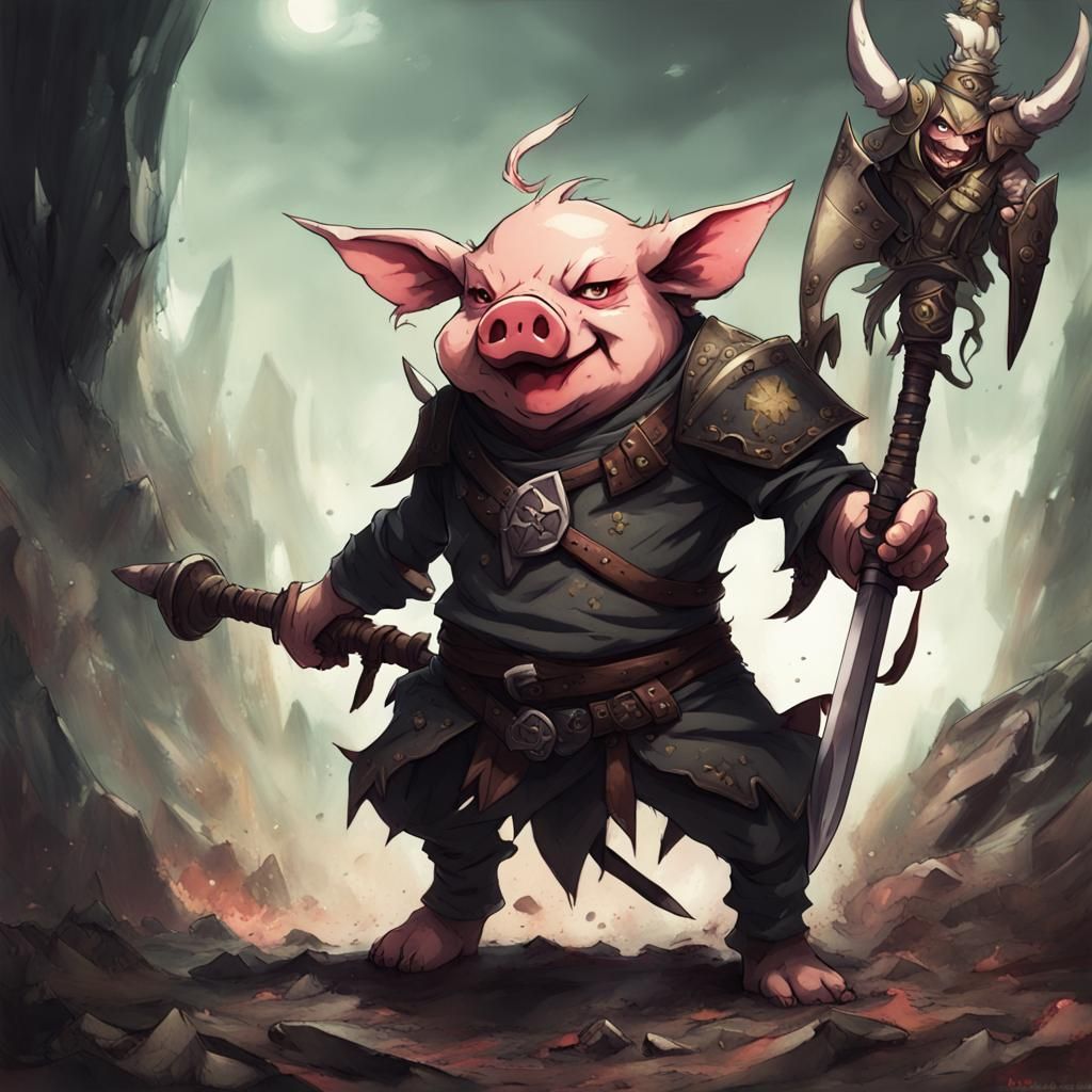 Evil Pig Goblin Warlord in Anime Style