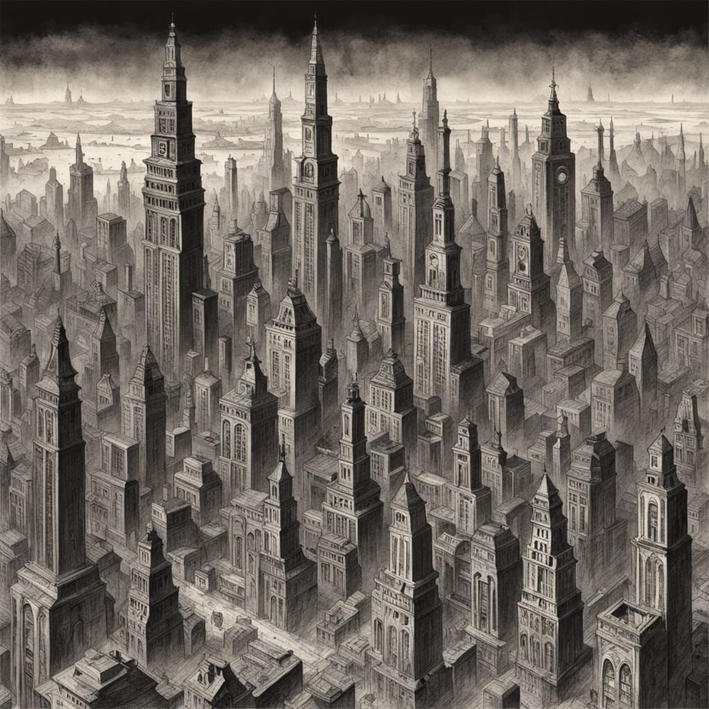 Surreal Metropolis with Melting Skyscrapers