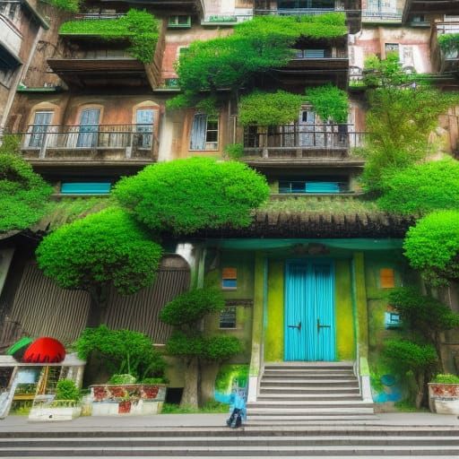 Vietnam Apartment Building in Ghibli Style