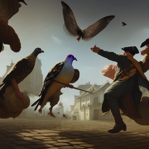 Pigeons in French Revolution: Art Nouveau Concept